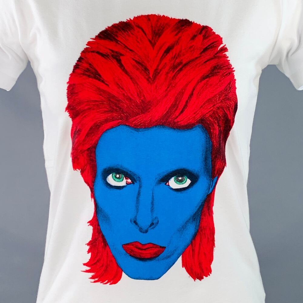 JOHN RICHMOND Size XS White Multi Color Cotton Blend David Bowie Print T-Shirt - Picture 2 of 7